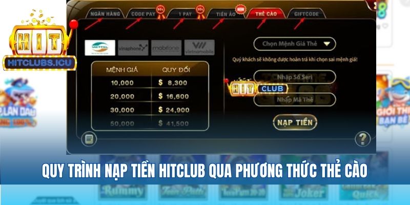Hướng dẫn anh em nạp tiền, hitclub hỗ trợ nhiều ngân hàng hiện nay