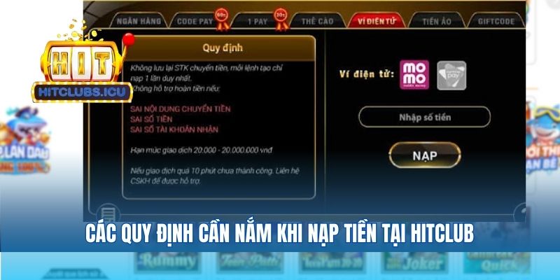 Các quy định cần nắm khi nạp tiền tại Hitclub
